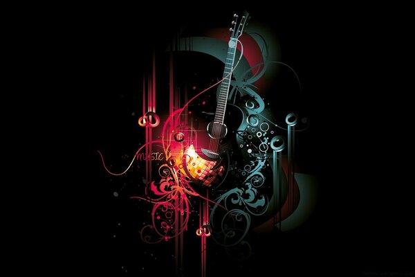 Magic guitar on a black background