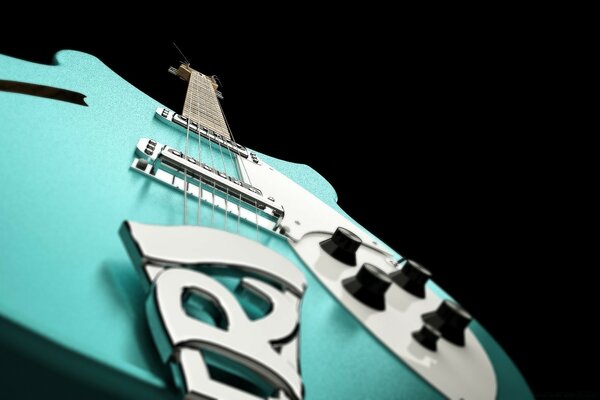 Blue electric guitar on a black background