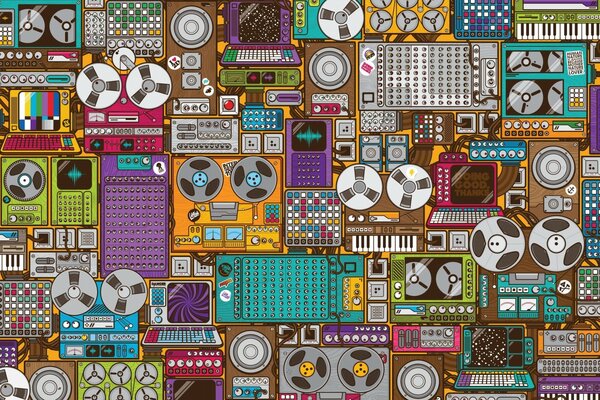 Tecnica retrò multicolore, modello sul tema della musica