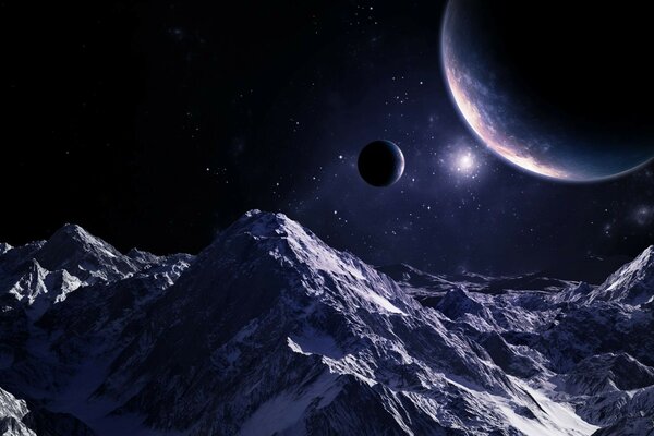 Planets light sky Mountains stars