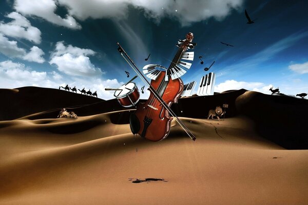 Violin in the desert wallpaper