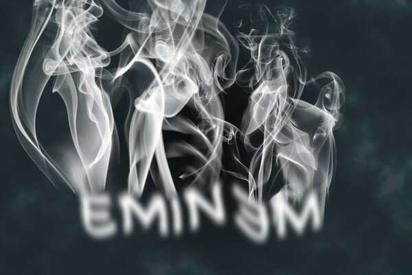 The name of the musician EMINEM in cigarette smoke