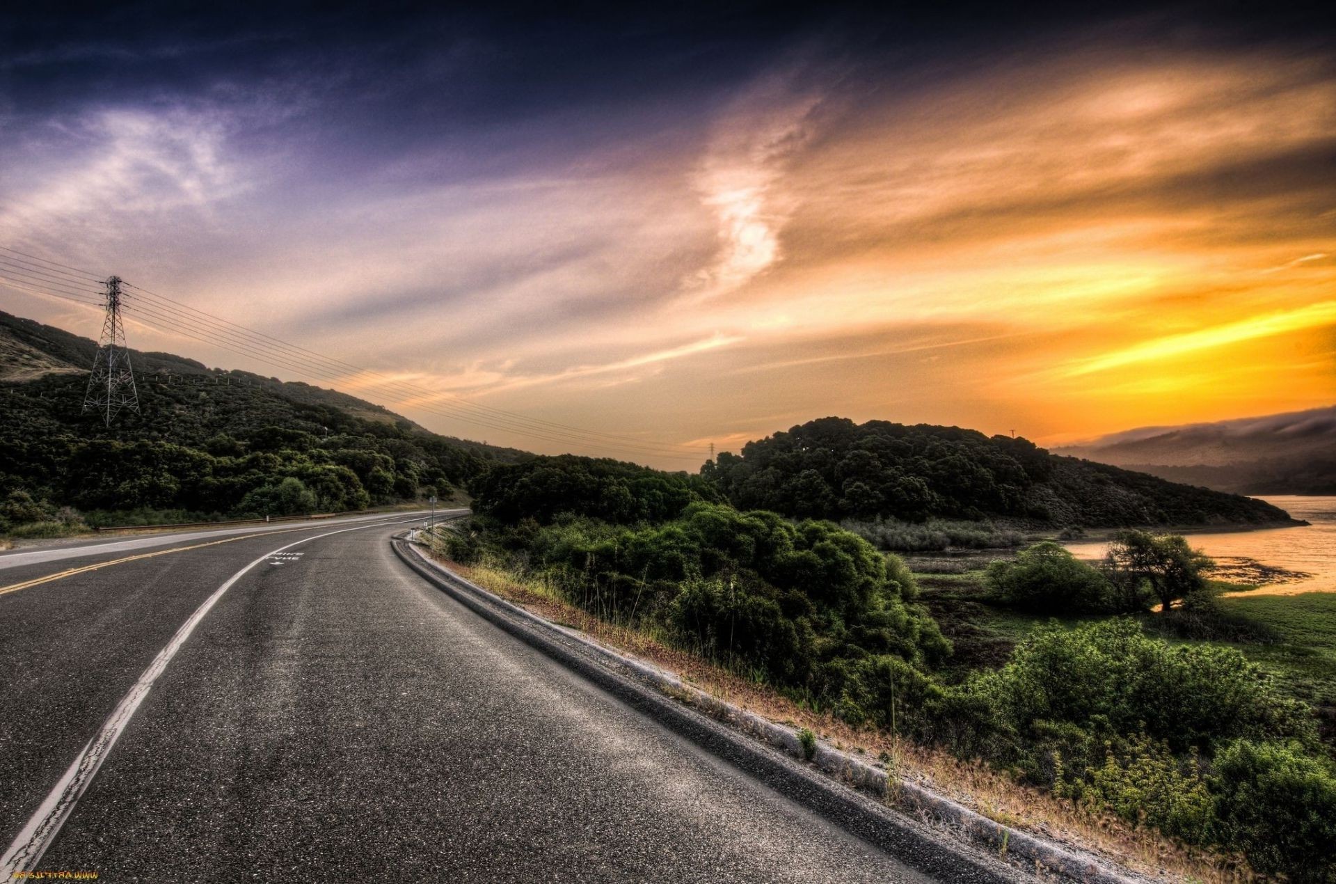 road asphalt highway travel landscape sky long sunset guidance nature street transportation system expressway evening