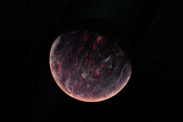 Imagen de una Luna roja y negra en un cielo de azufre