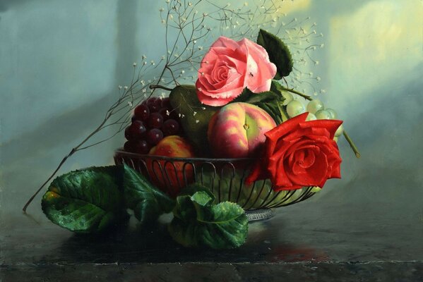 Nature morte avec des fruits et des fleurs