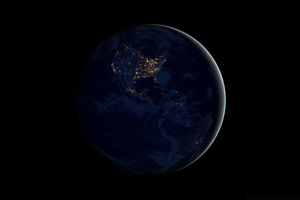 Планета Земля ночью в космосе