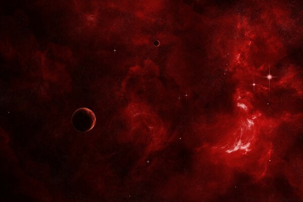 Un planeta en el espacio con tonos de rojo