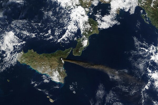 View of the mainland and the ocean from space