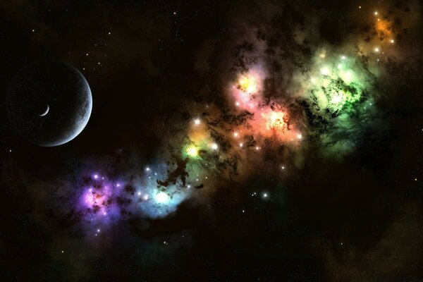 未知星系中的五彩星云