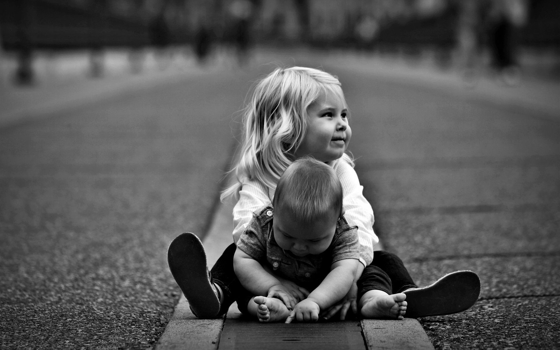 children child monochrome street girl portrait baby park two adult