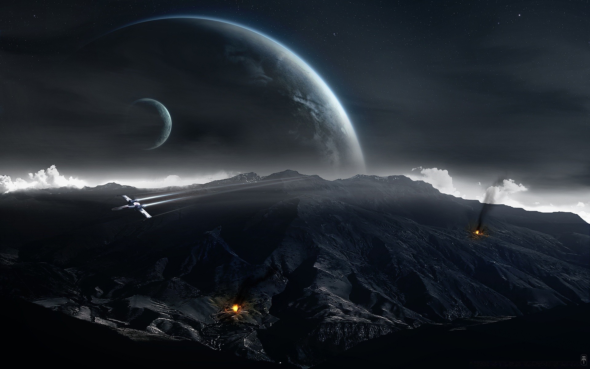 spaceships landscape mountain sky moon snow sunset dawn sun nature travel light evening winter outdoors weather