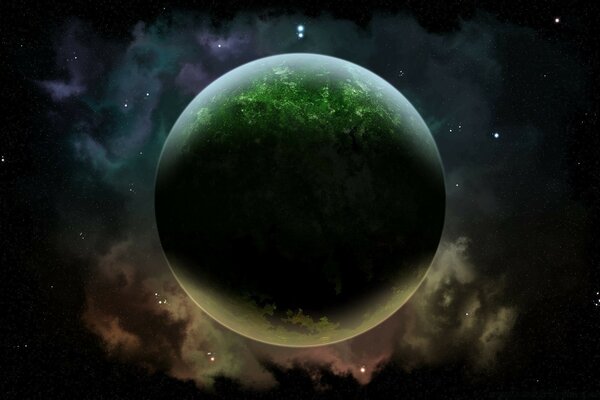 A spherical planet of green color