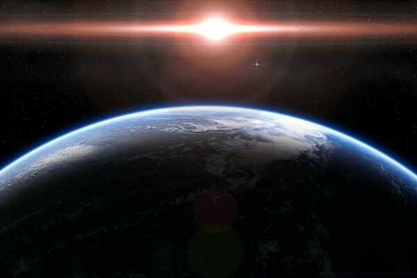 Earth and sun view in space