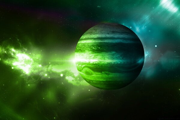 A magical planet in green tones