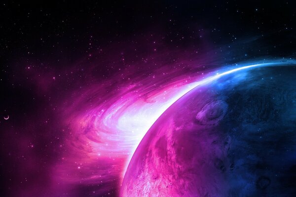 Pink planet with blue