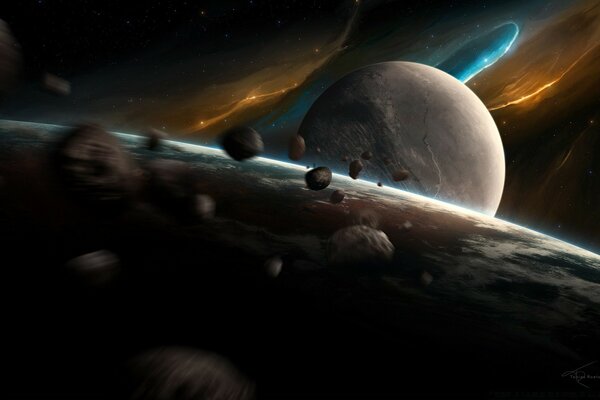 The moon is a view from the asteroid belt of another planet