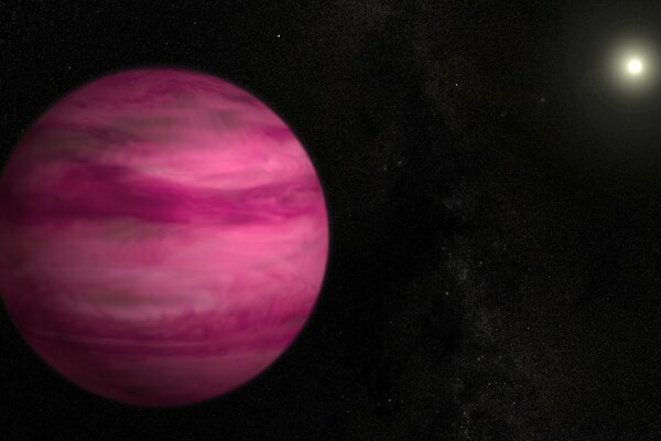 A huge pink planet on a dark background