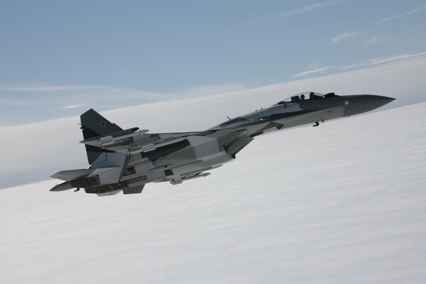 Avión militar en el cielo. Aviación militar