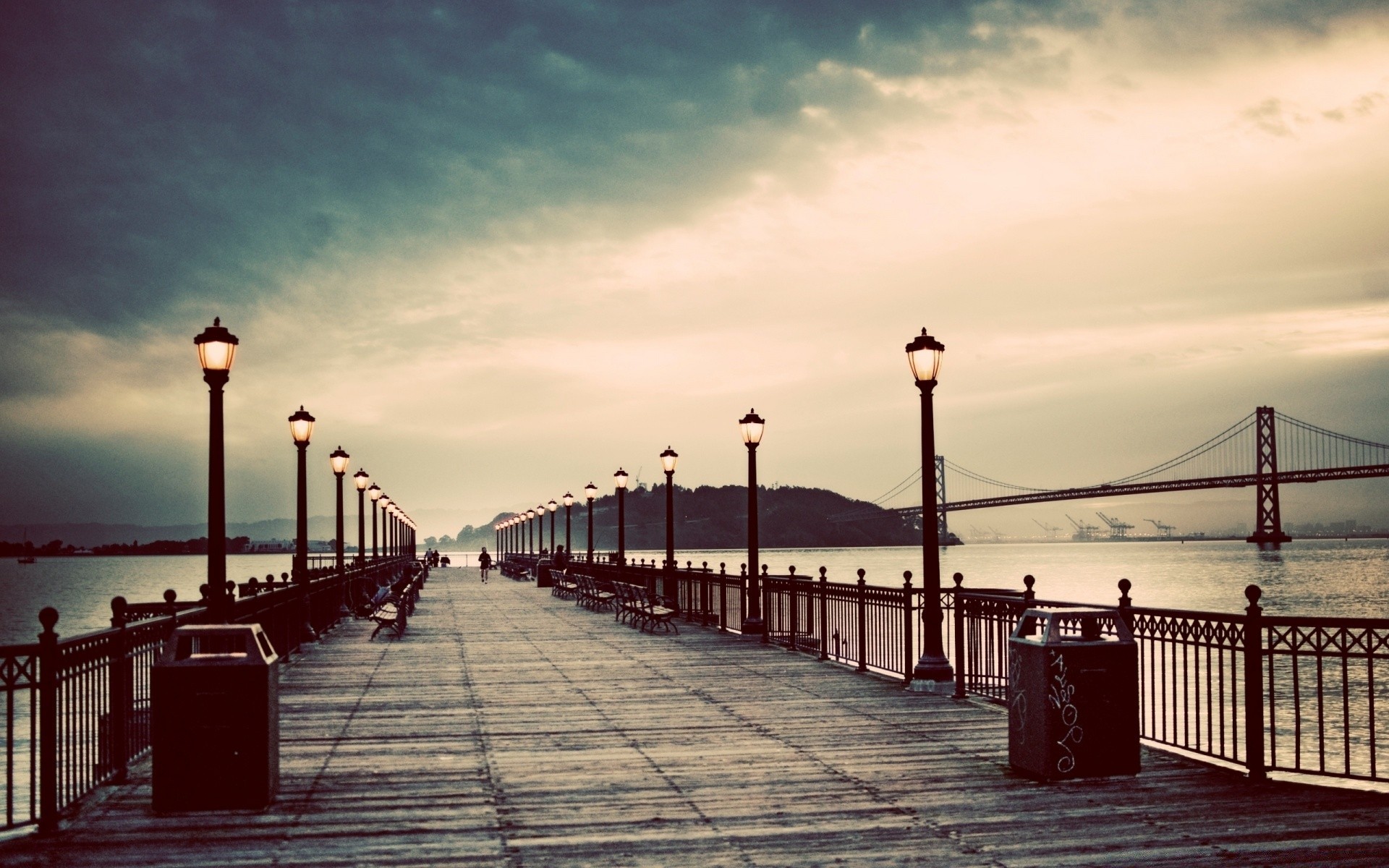 vintage sunset bridge water dawn pier sea travel sky dusk ocean evening architecture light beach outdoors landscape