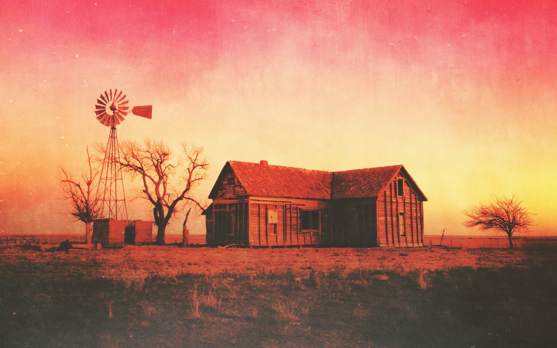 jahrgang scheune sonnenuntergang abend im freien bauernhof haus dämmerung landschaft zuhause landwirtschaft haus himmel baum