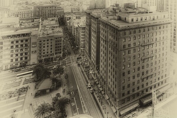 Foto antiga de arranha-céus urbanos