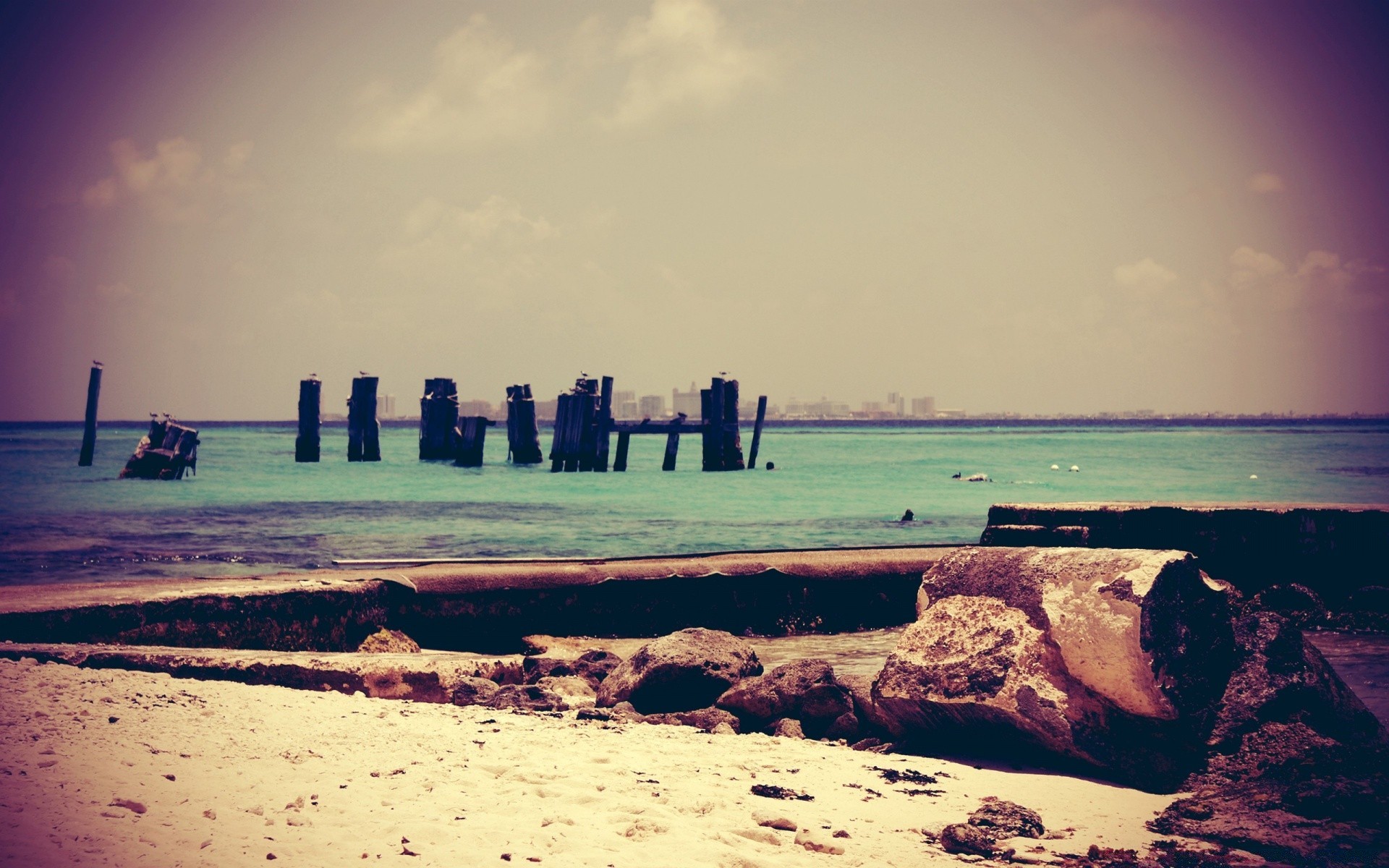 vintage beach landscape sea seashore water ocean sunset dawn sky light evening travel scenic seascape outdoors lighthouse sand rock desert