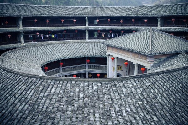 Football stadium with red lanterns