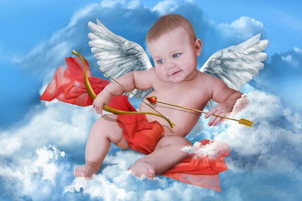 Angel with a bow and arrow on a cloud