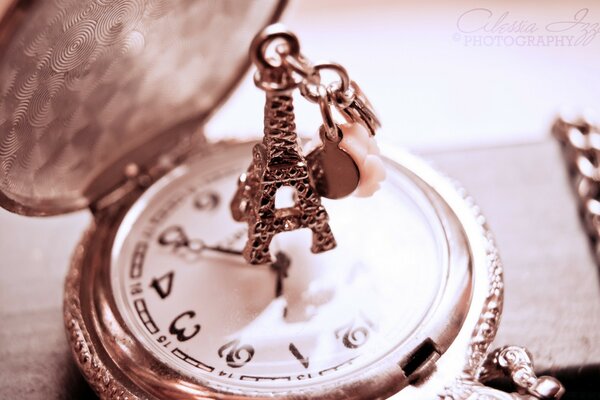 Eiffel Tower on a pocket watch