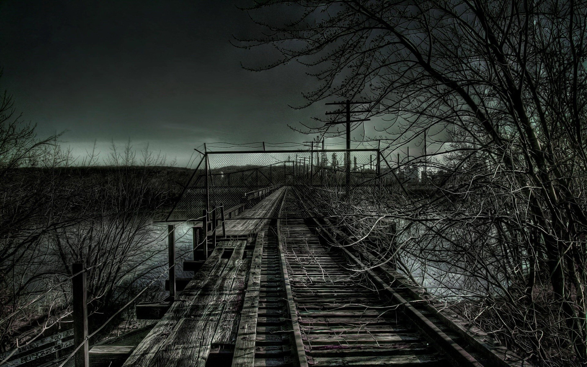 vintage light tree train landscape railway sky dark monochrome wood black and white track guidance winter sunset dawn nature