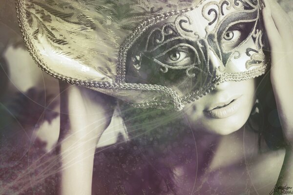 Beautiful woman in vintage mask