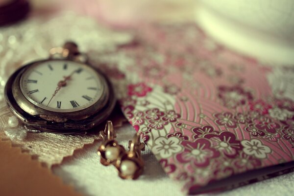 Vintage pocket watch on a yellow metal chain