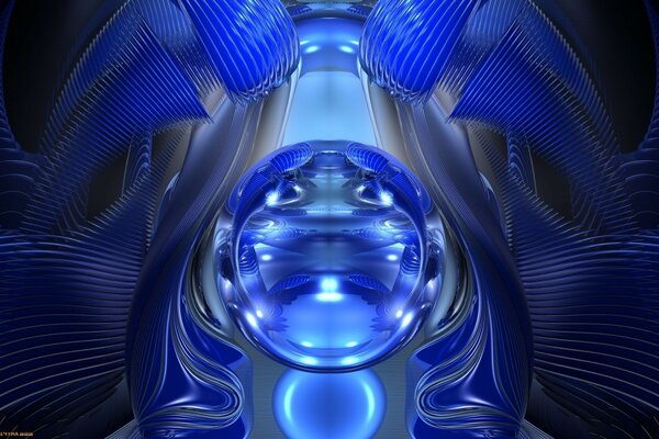 Futuristic blue ball with waves