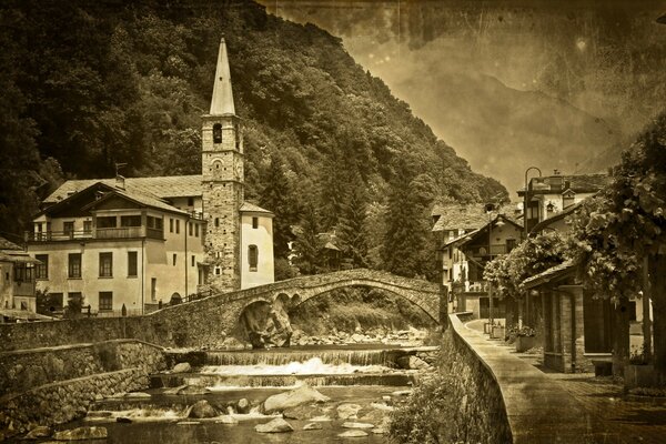 Old photo of the castle in the city