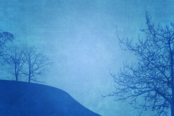 Vintage photo of trees on a blue background