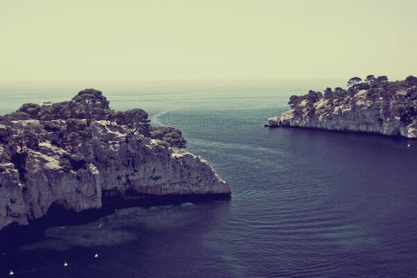 The sea in the photo in vintage style is beautiful