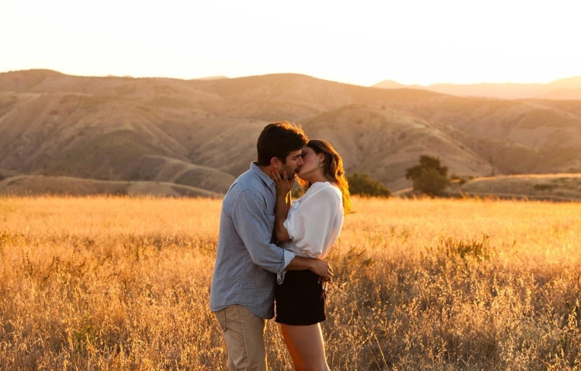 couples outdoors landscape cropland field wheat nature sky travel sunset