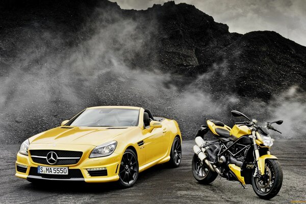 Luxury car and motorcycle