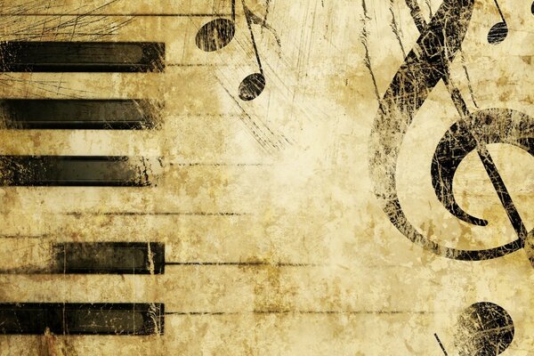 Vintage drawing of a dirty piano