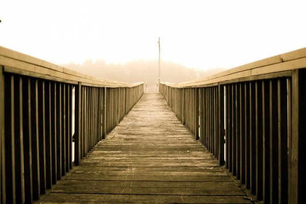 Paisaje de puente Vintage con niebla