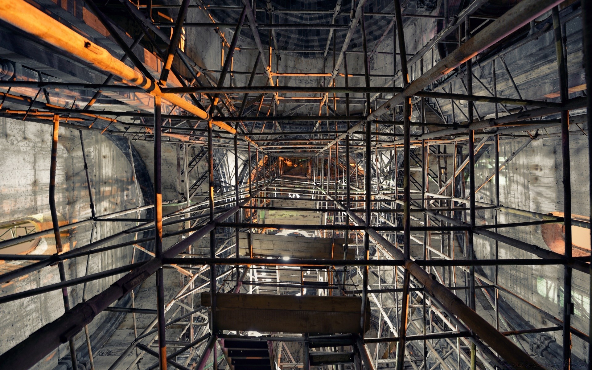 jahrgang stahl ausdruck industrie haus bau schleifer wirtschaft montage glas architektur schritt städtisch drinnen produktion lager technologie eisen beton