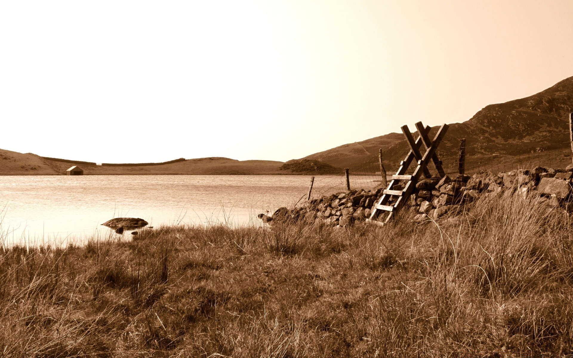 vintage landscape hill grass sky grassland field desert