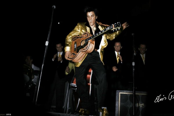 Elvis Presley on stage with guitar