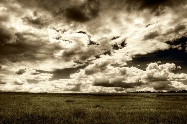 Cloudy photo of the field and clouds