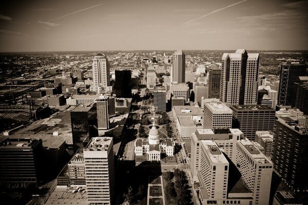 The architecture of the city in gray tones