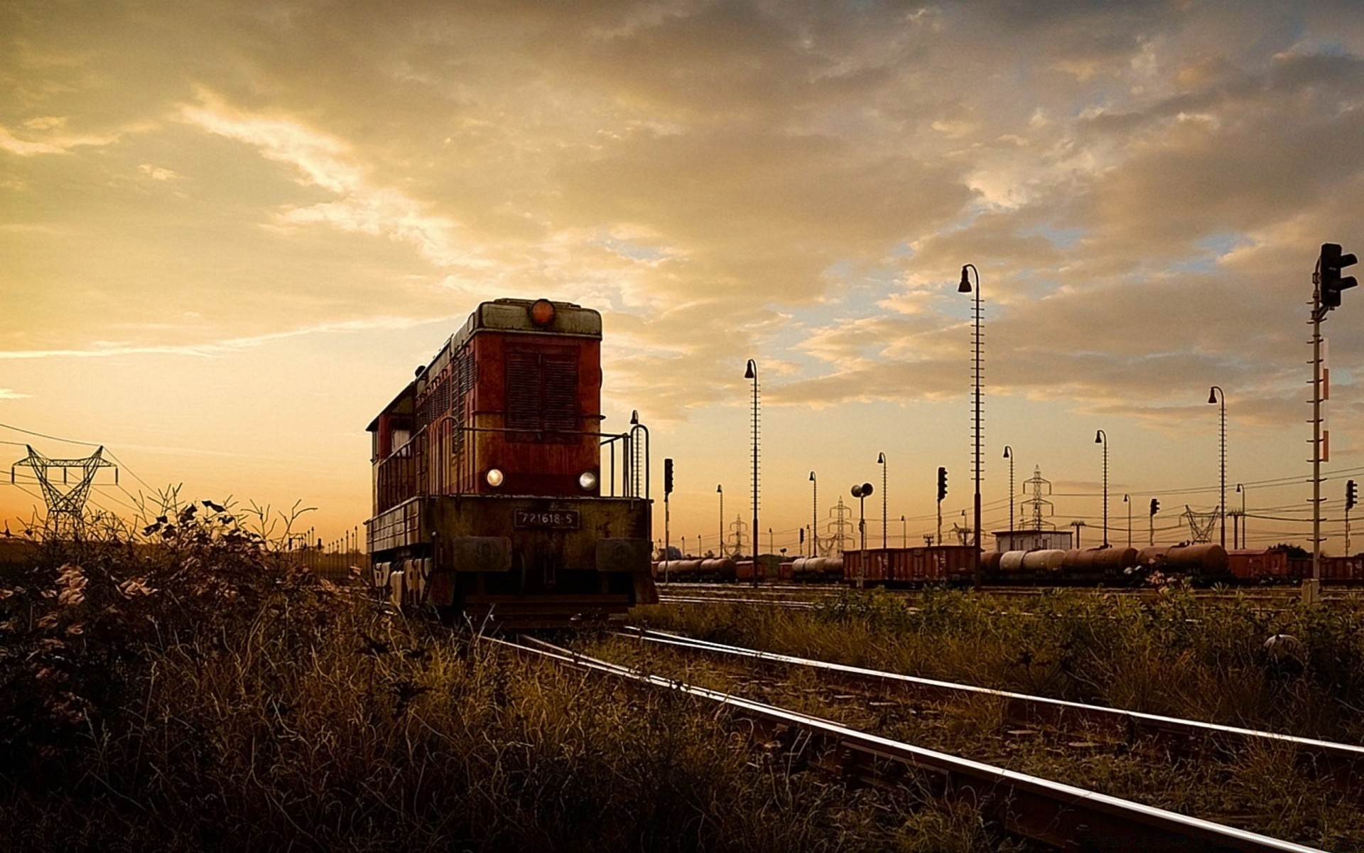 vintage coucher de soleil chemin de fer train ciel à l extérieur aube système de transport lumière voyage abandonné paysage industrie soirée voiture