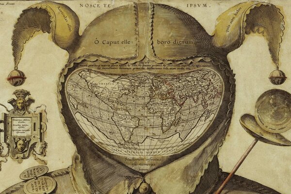 Retro illustration of a head with a map instead of a face