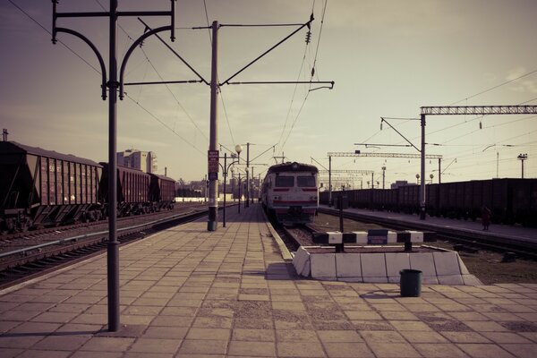 Railway station with trains and wagons