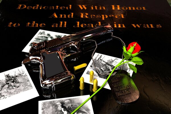 The gun protects the red rose