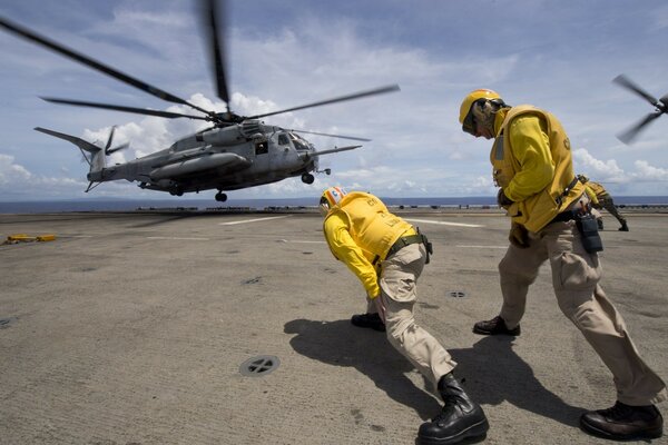 Take-off of military aviation helicopters